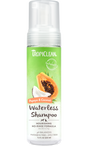 Tropiclean Papaya & Coconut Waterless Pet Shampoo, front of bottle on a white background
