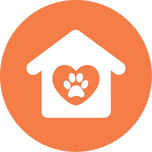ABOUT TropiClean, White house with a heart and paw print on an orange circle