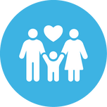 TropiClean Family icon with two adults and a child on a blue background