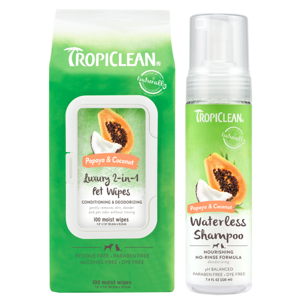 TropiClean Waterless Papaya & Coconut Dog Grooming Kit