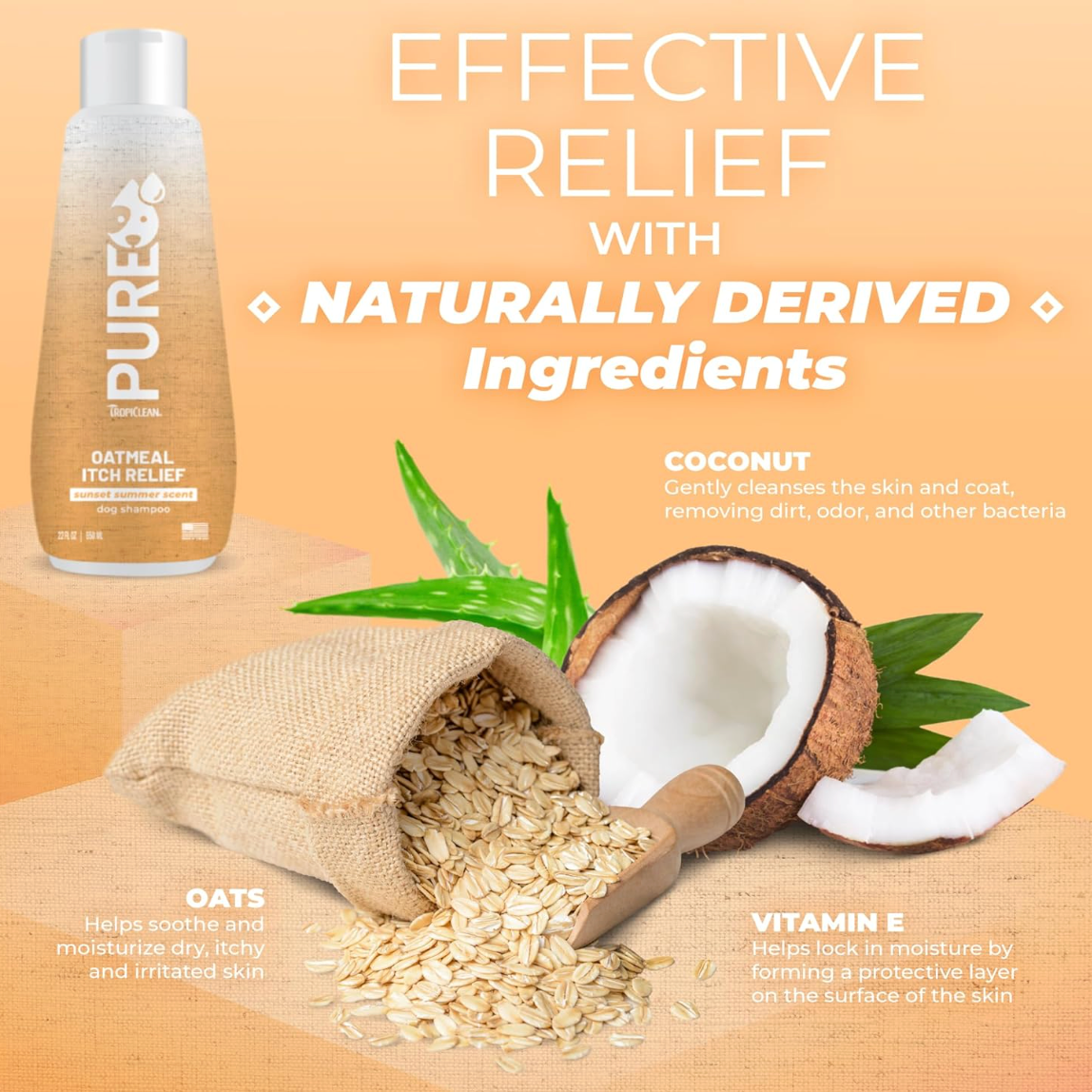 TropiClean PURE Sunset Summer Oatmeal Itch Relief Plant-Based Pet Shampoo, Ingredients