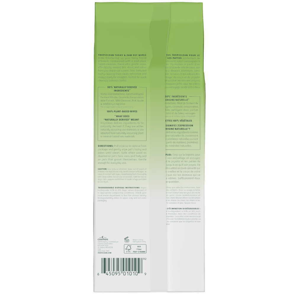 TropiClean Tushy & Paw Wipes Back