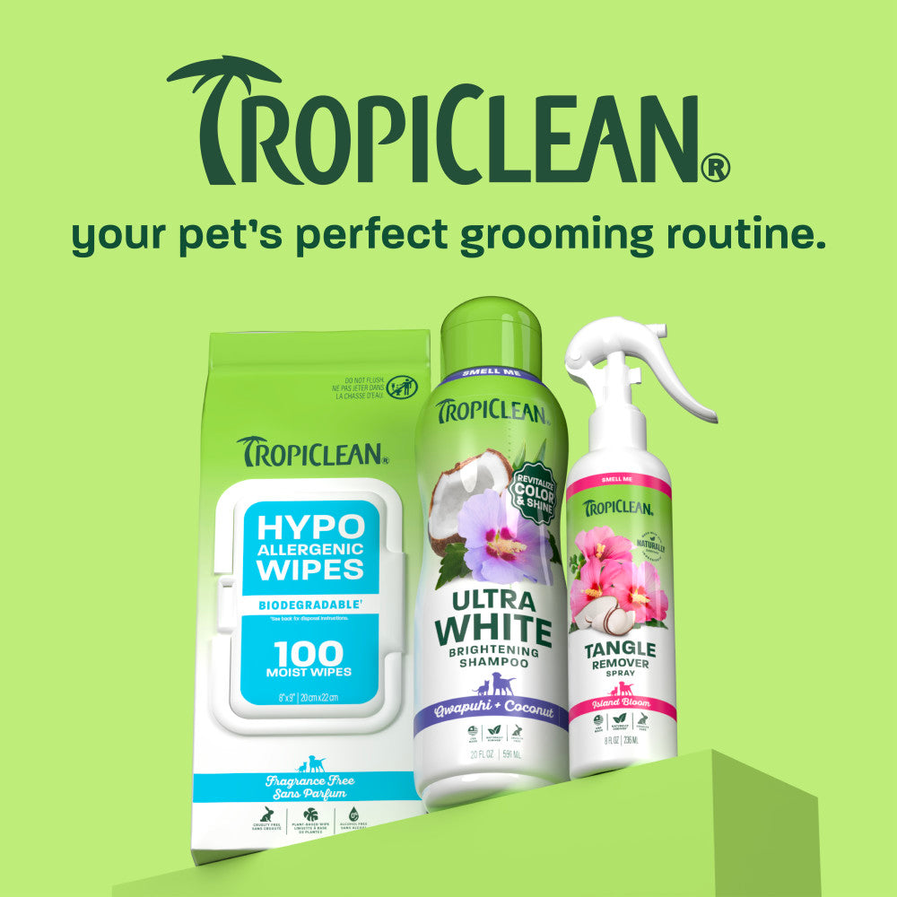TropiClean line up on light green background.