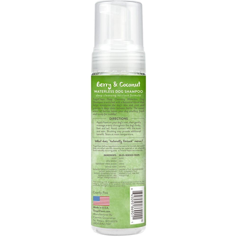 TropiClean Deep Cleansing Waterless Dog Shampoo, image of back of bottle