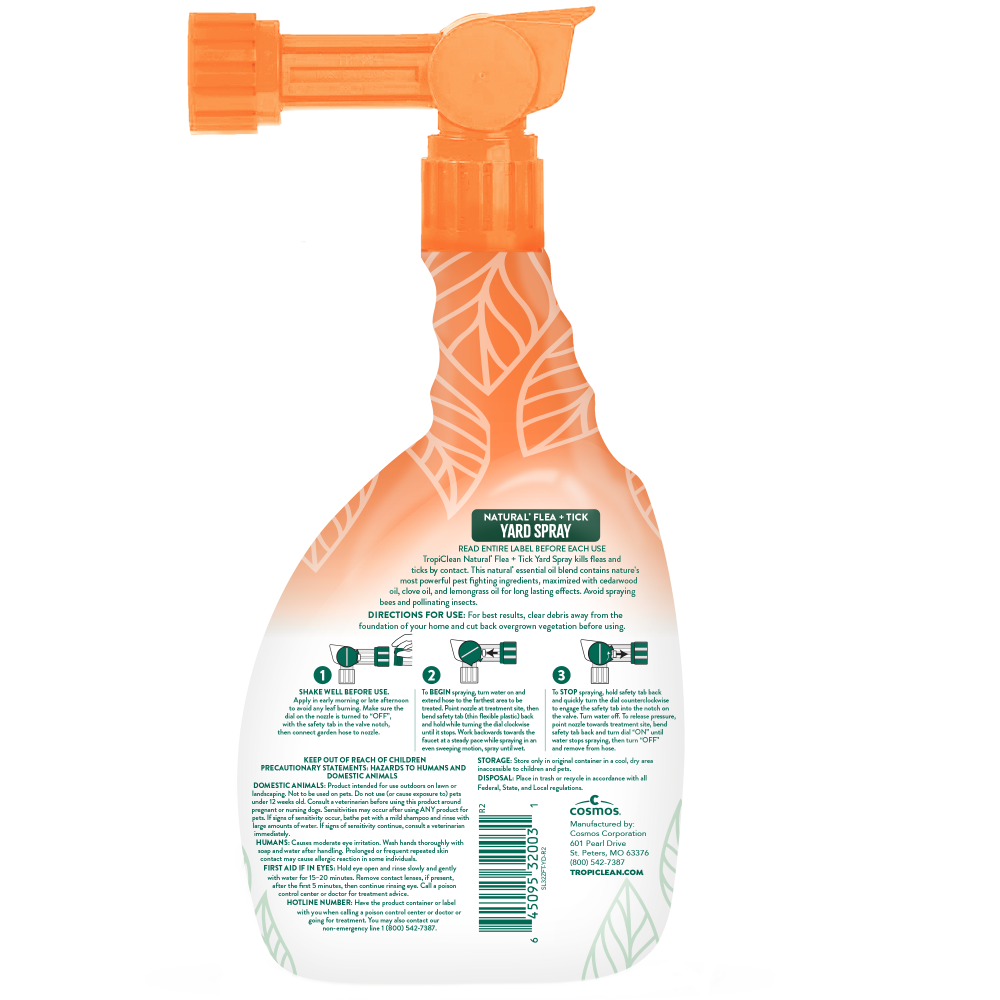 TropiClean Natural Flea + Tick Yard Spray, image of back of bottle