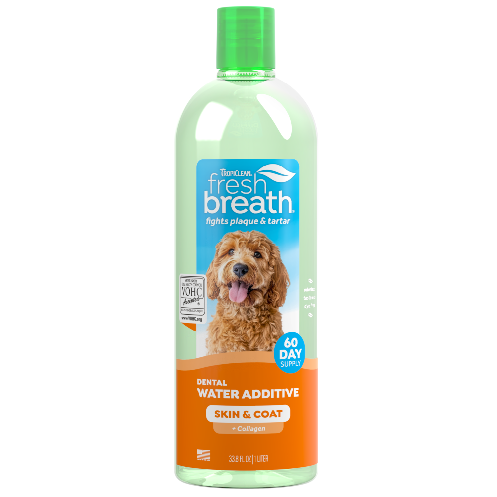 TropiClean Fresh Breath Oral Care Water Additive Plus Skin & Coat for Pets