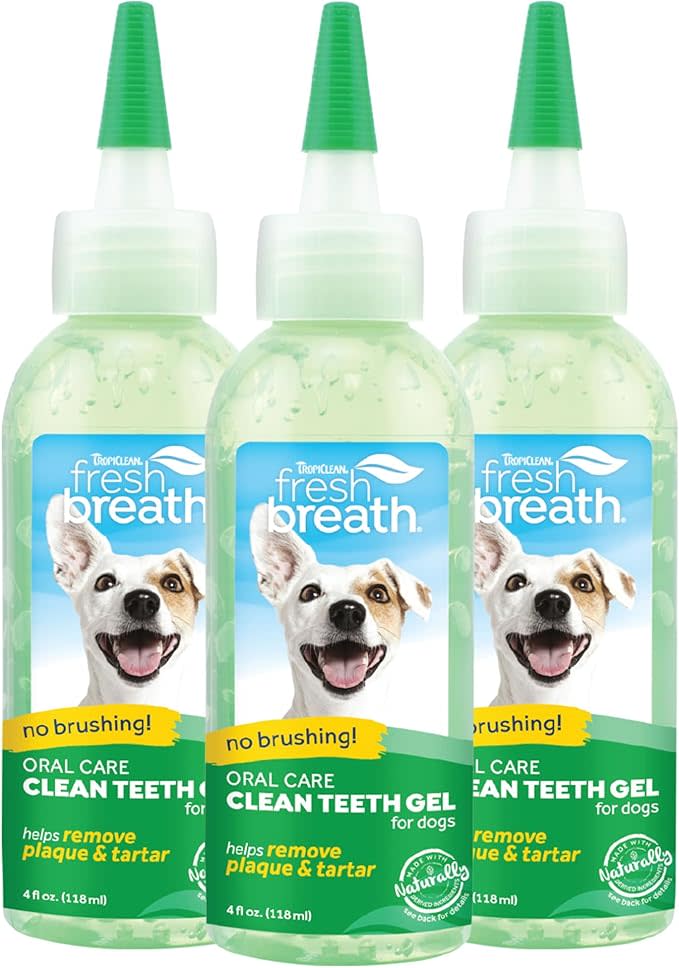 3 bottles of teeth gel on white background.