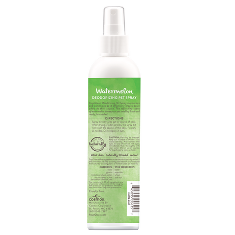 TropiClean Watermelon Deodorizing Spray for Dogs and Cats, image of back of bottle