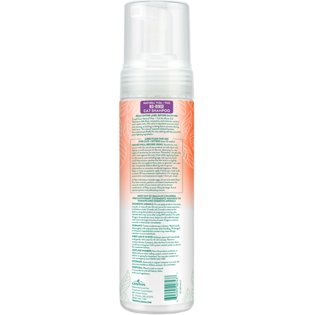 TropiClean Natural Flea + Tick Waterless Shampoo for Cats, image of back of bottle