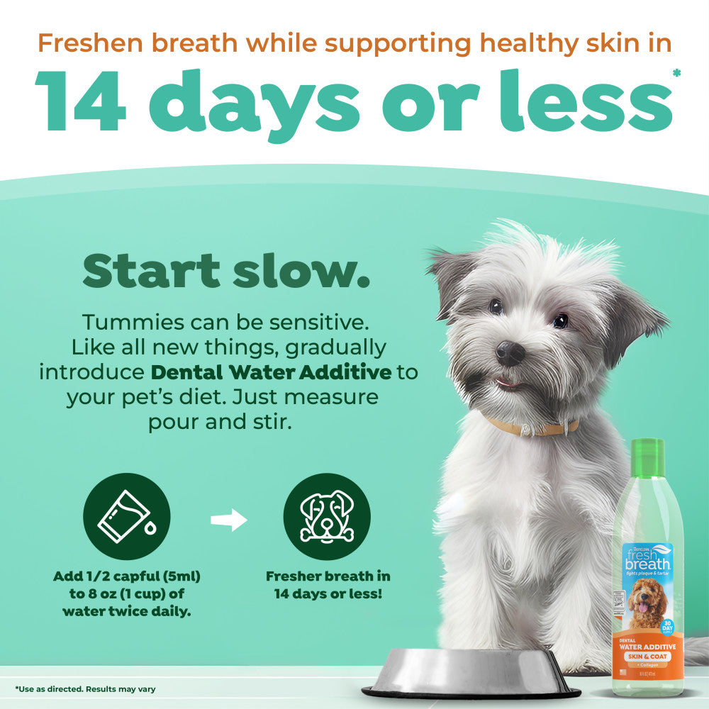 TropiClean Fresh Breath Oral Care Water Additive Plus Skin & Coat for Pets