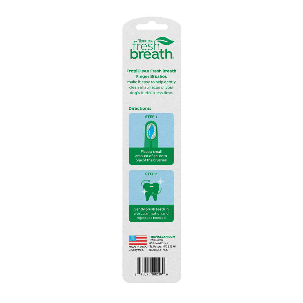 TropiClean Fresh Breath Dog Finger Toothbrush, image of back of package