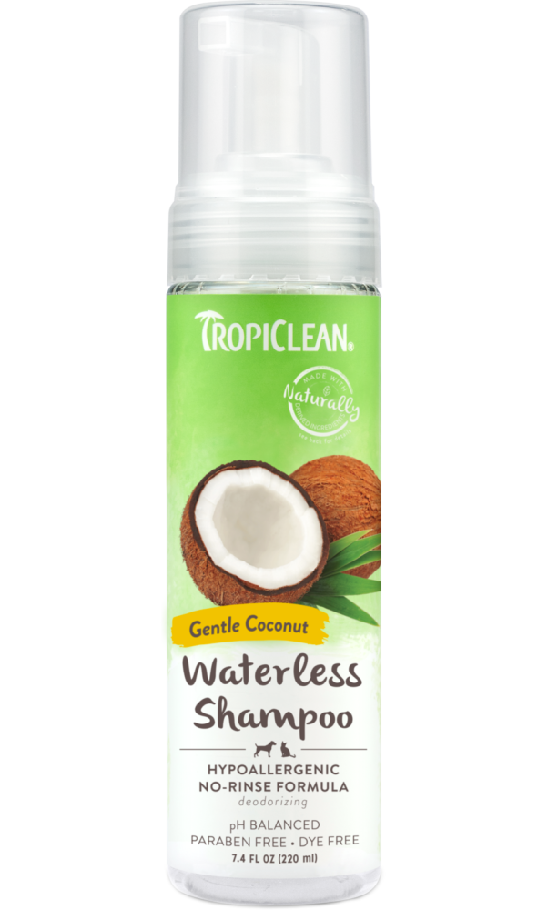 TropiClean Hypoallergenic Waterless Shampoo for Dogs and Cats, image of front of bottle