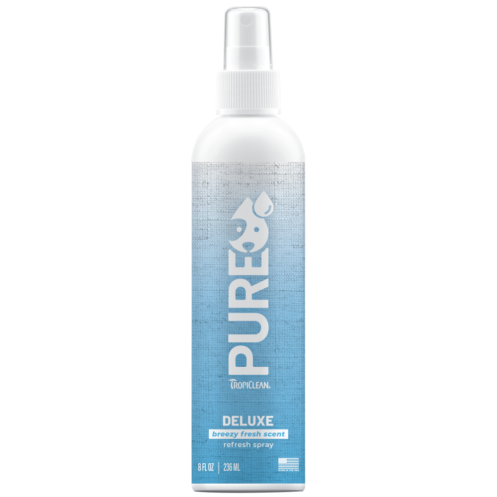 TropiClean PURE Breezy Fresh 2-in-1 Deodorizing Spray for Dogs & Cats, image of front of spray bottle