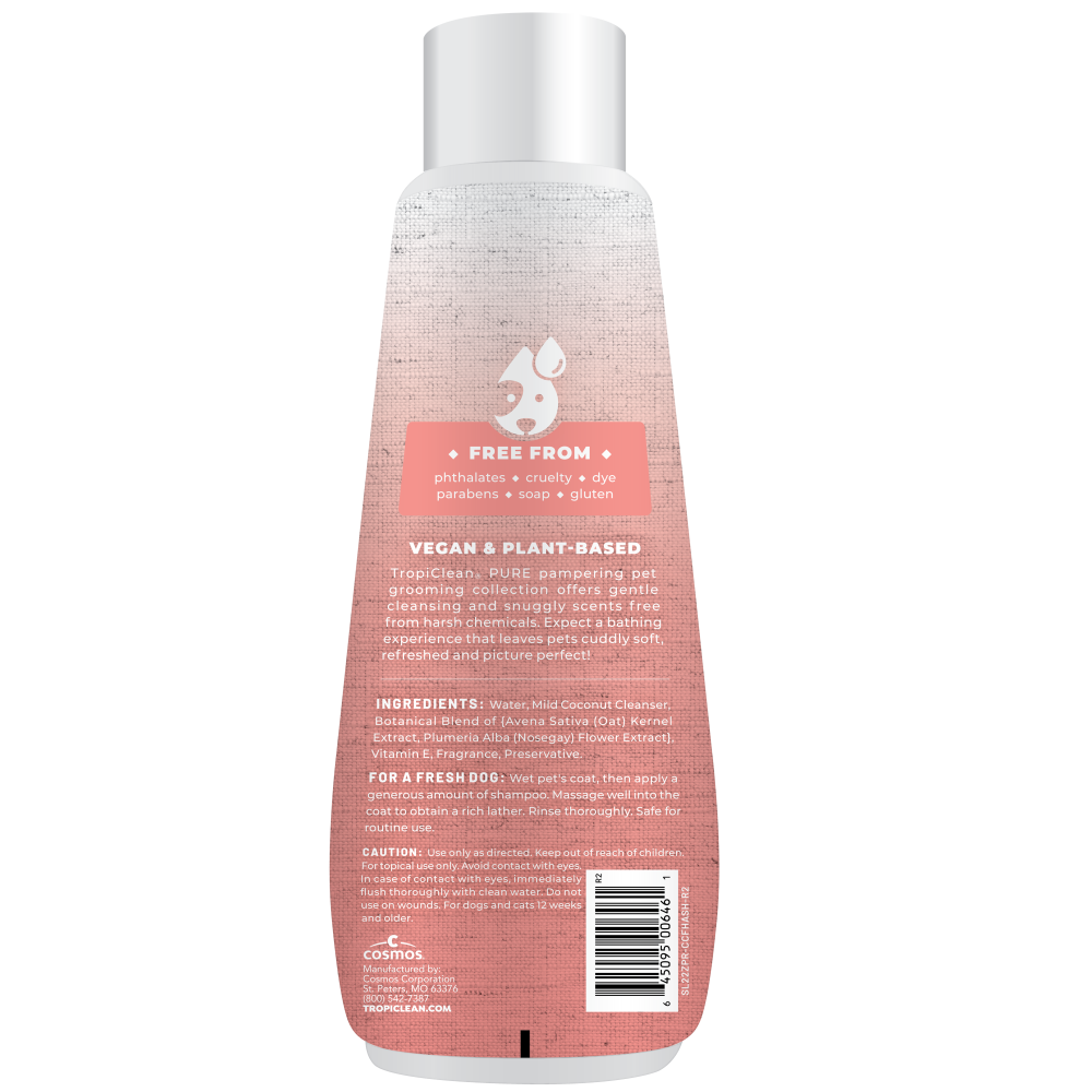 PURE Crisp & Clean Fresh Hypoallergenic Plant Based Dog Shampoo, back view of 22oz bottle