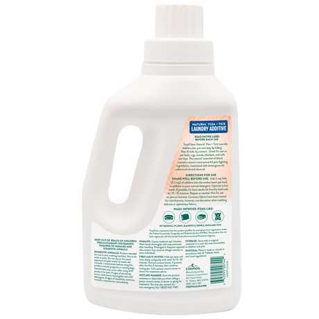 TropiClean Natural Flea + Tick Laundry Additive, back of 2oz bottle
