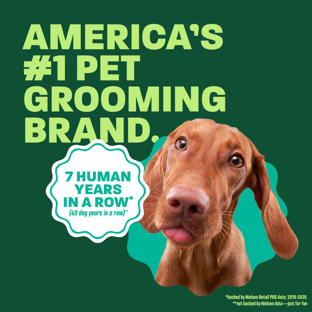 Vizsla head popping out. Text, "Americans #1 Pet grooming brand".