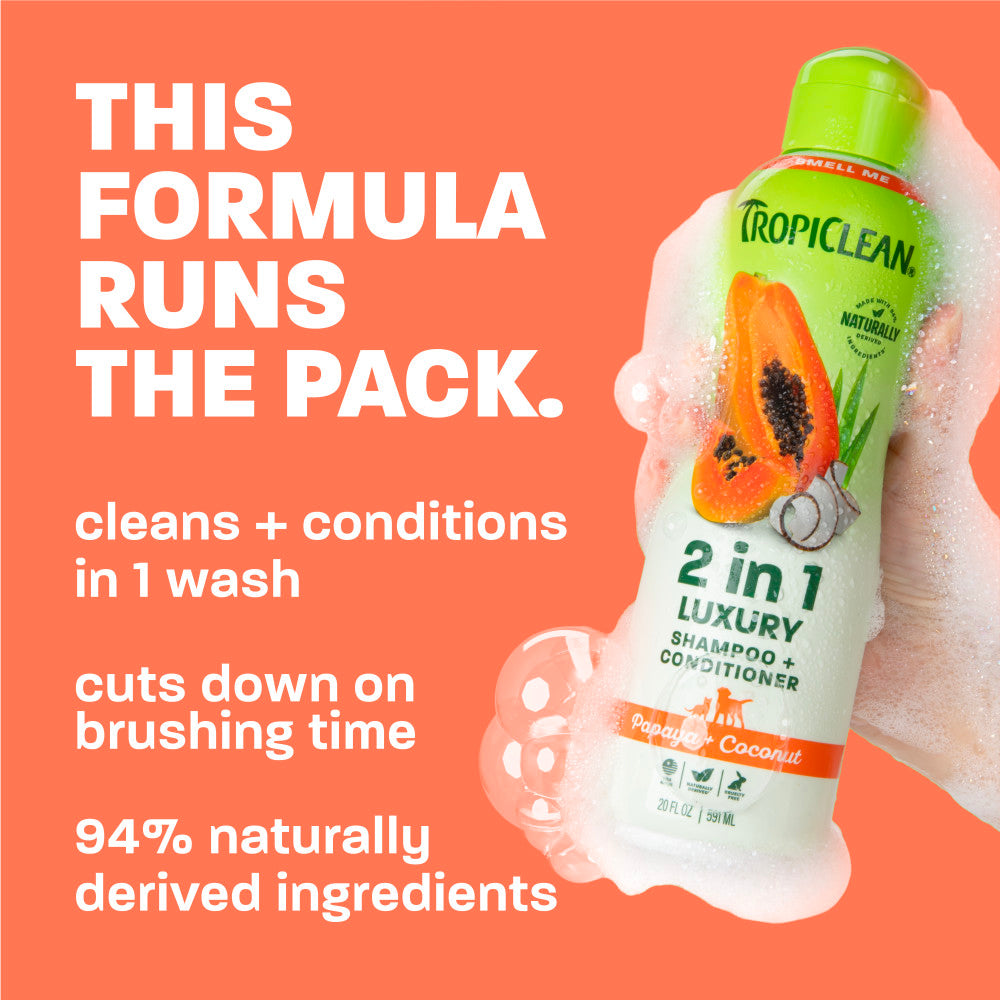 TropiClean Papaya & Coconut 2-in-1 Shampoo and Conditioner for Pets
