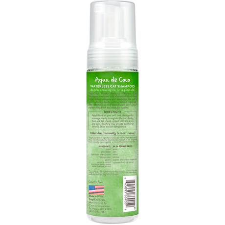 TropiClean Dander Reducing Waterless Cat Shampoo, image of back of bottle