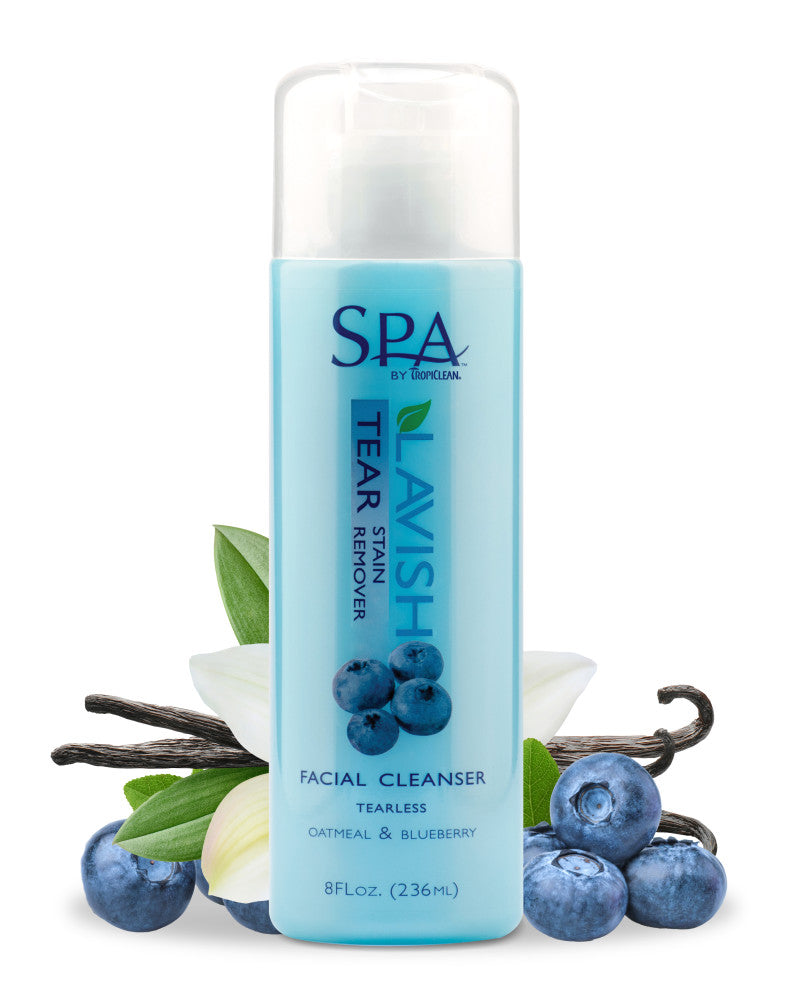 SPA by TropiClean Tear Stain Remover for Pets bottle with blueberries and vanilla beans