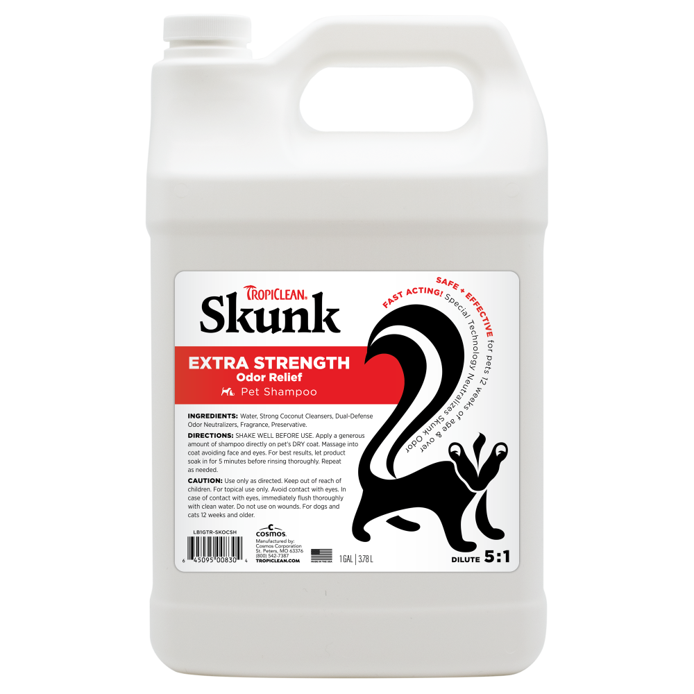 TropiClean Skunk Odor Control Shampoo for Dogs & Cats, image of front of 1gal bottle