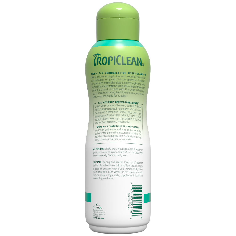 TropiClean medicated itch shampoo bottle back