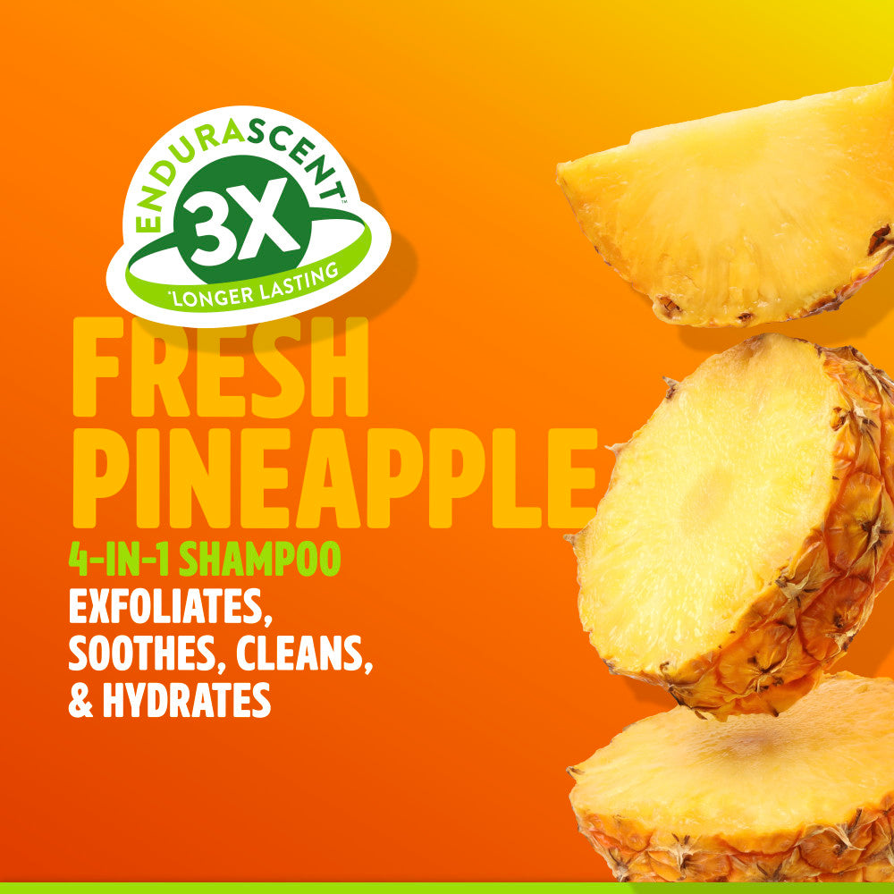TropiClean EnduraScent™ Pineapple Itch Relief Pet Shampoo for Dogs and Cats, product with a sliced pineapple on an orange background