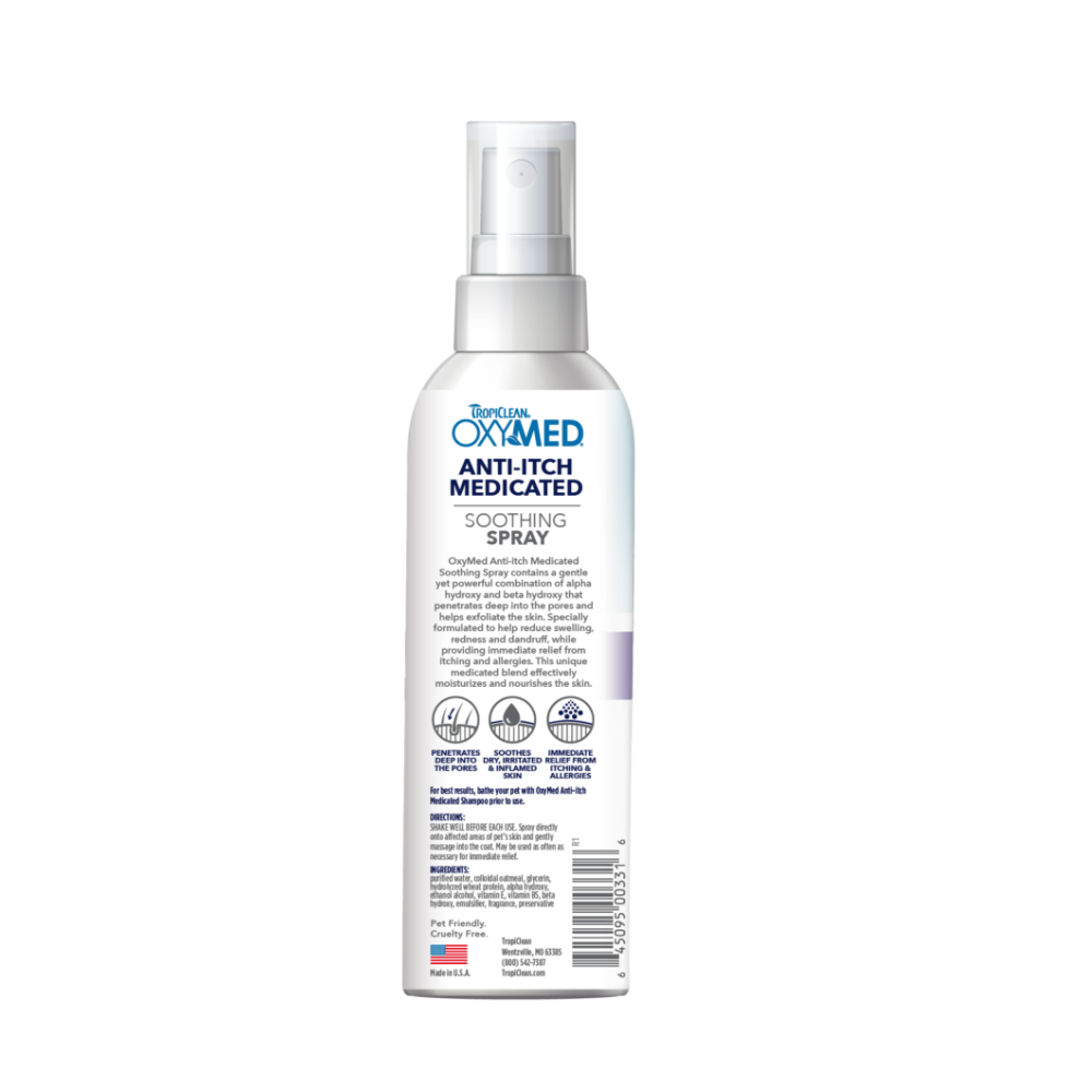 TropiClean OxyMed Medicated Anti-itch Spray for Dogs & Cats