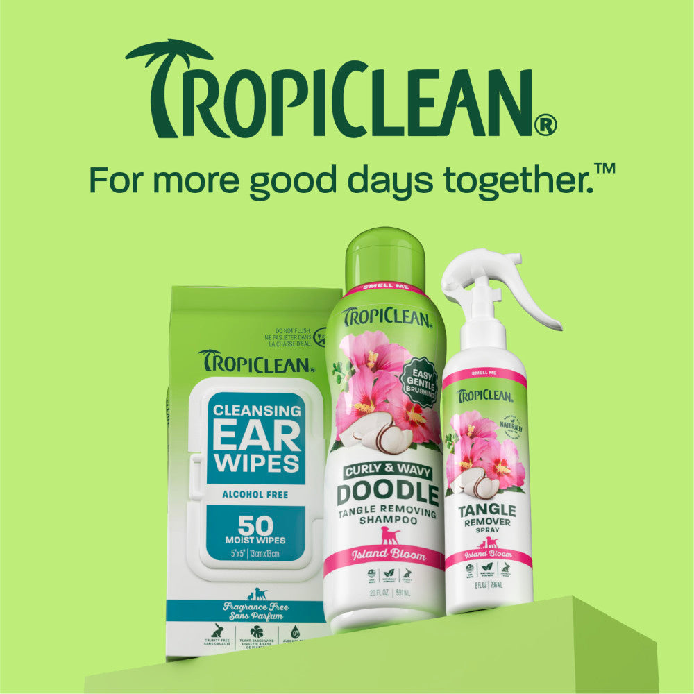 TropiClean line up on light green background.