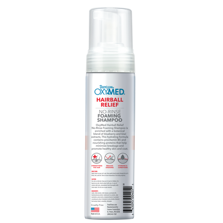 TropiClean OxyMed Waterless Dry Shampoo for Cats, image of back of bottle