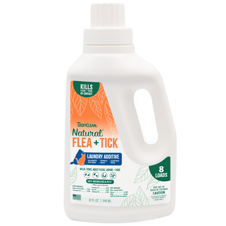 TropiClean Natural Flea + Tick Laundry Additive, front of 32oz bottle