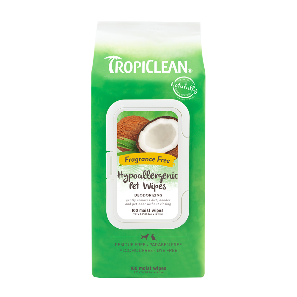 TropiClean Hypoallergenic Cleaning Pet Wipes, image of front of package