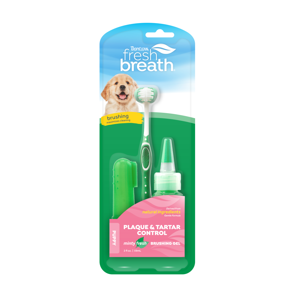 TropiClean Fresh Breath Plaque & Tartar Control Kit for Puppies, front of package