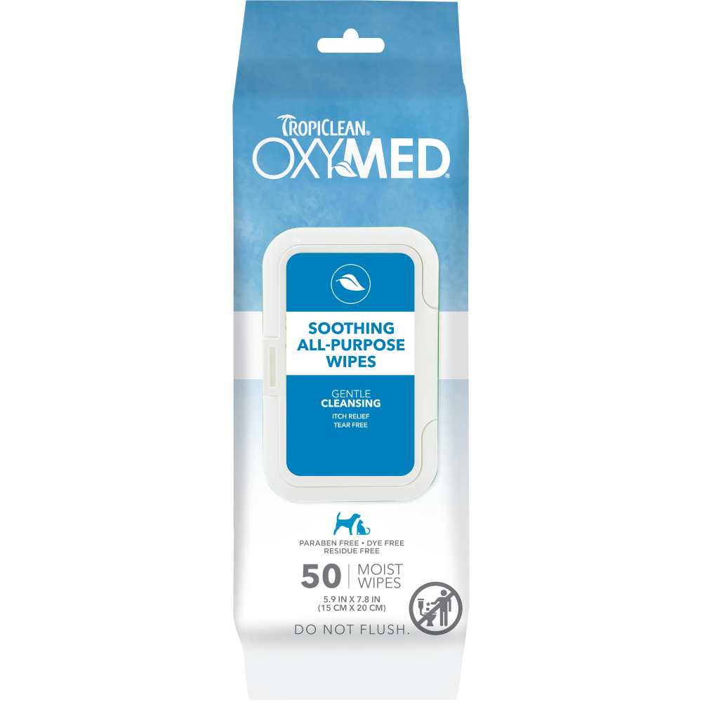TropiClean OxyMed Soothing Relief Wipes for Pets, image of front of package