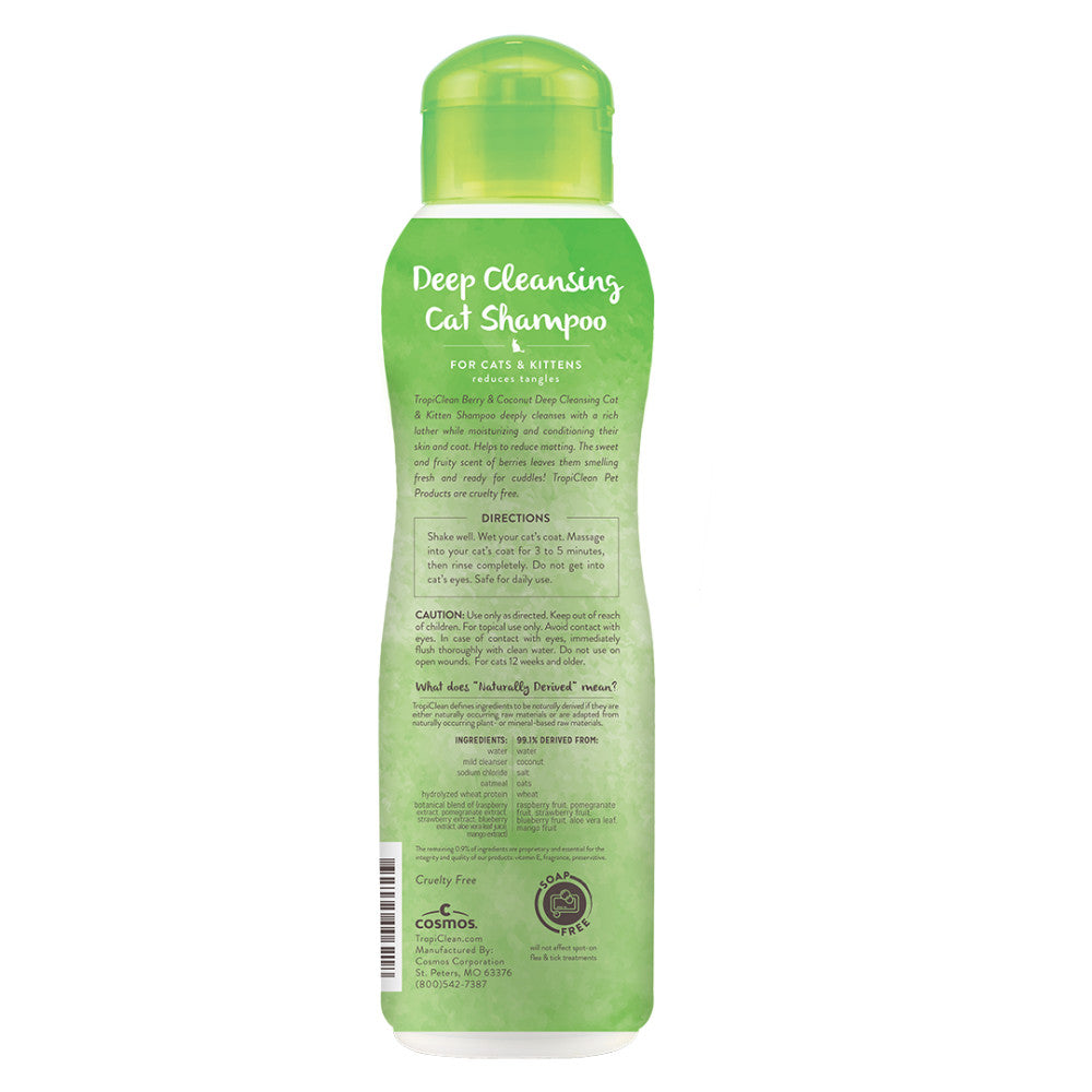 TropiClean Berry & Coconut Deep Cleansing Shampoo for Cats & Kittens, image of back of image