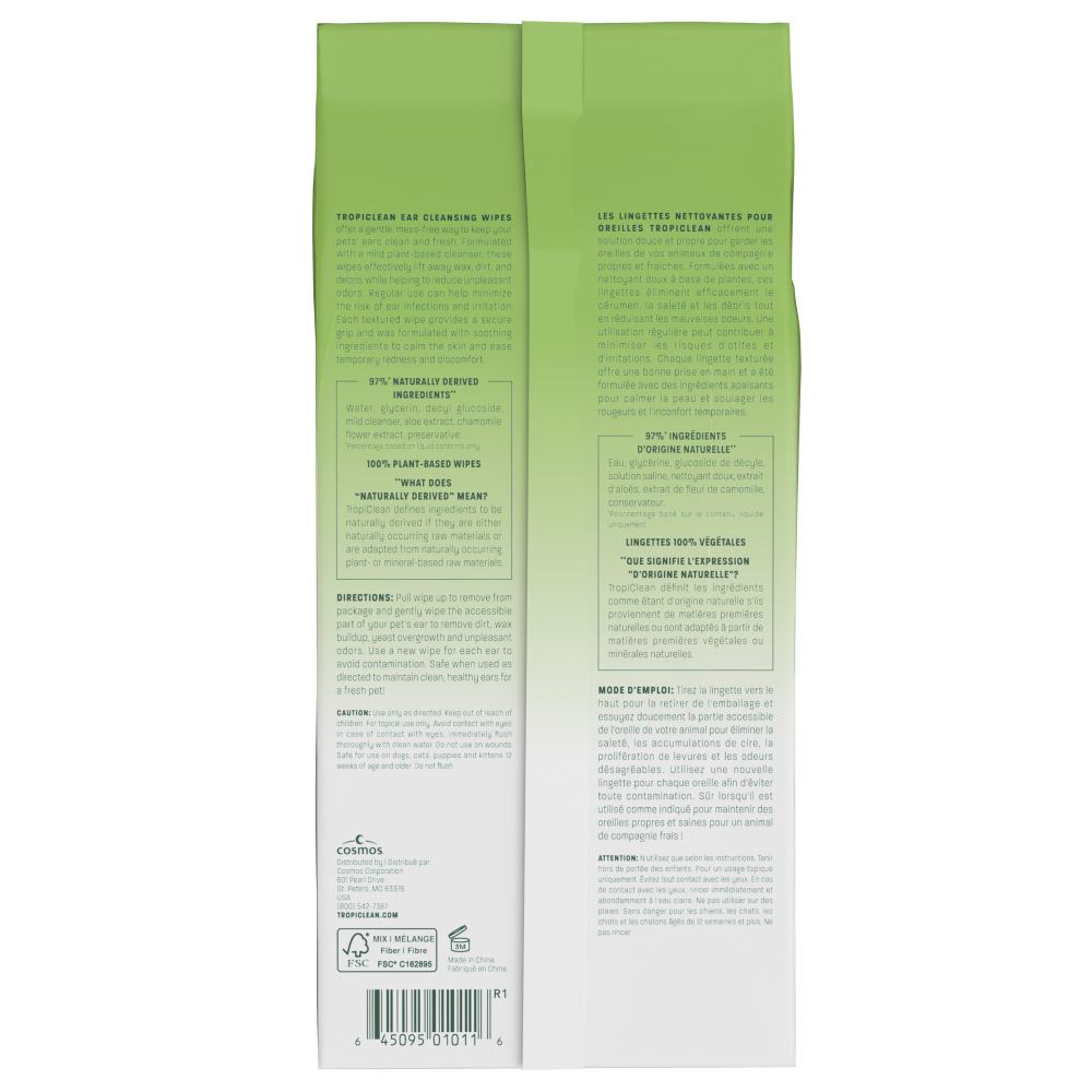 TropiClean Cleansing Ear Wipes, 50ct - 4 Pack