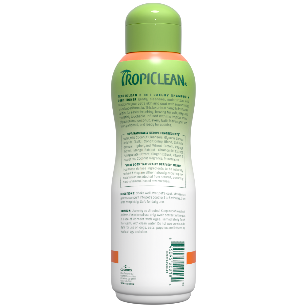 TropiClean papaya shampoo bottle back