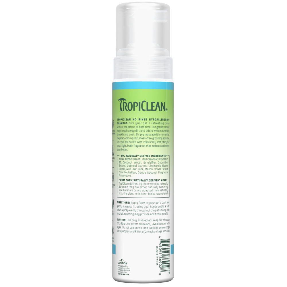TropiClean Hypoallergenic No Rinse Pet Shampoo, 7.4oz