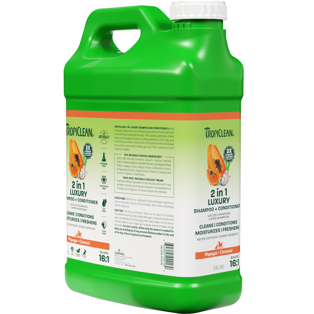 TropiClean papaya 2.5 gallon side view