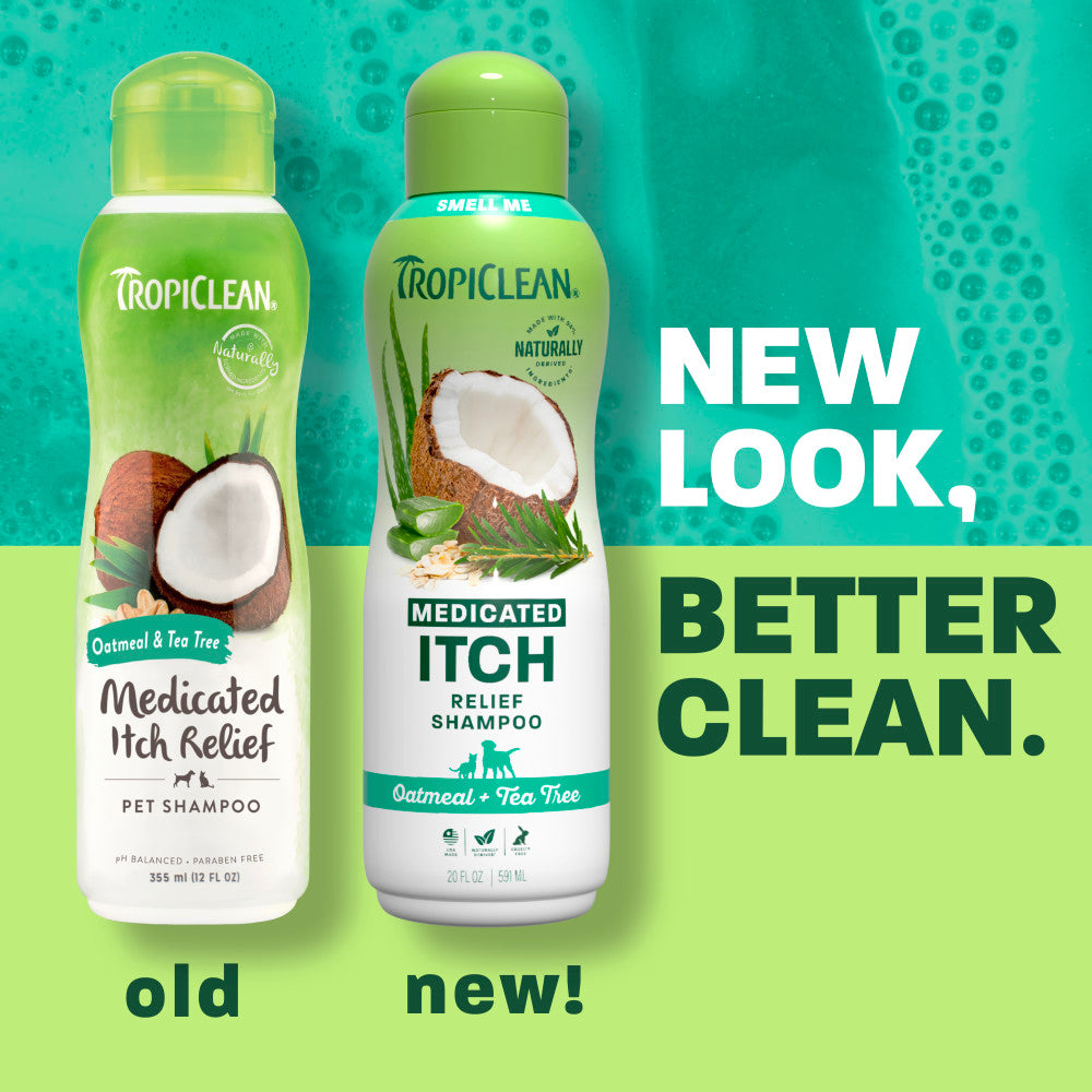 Old vs new look. Medicated Itch shampoo.