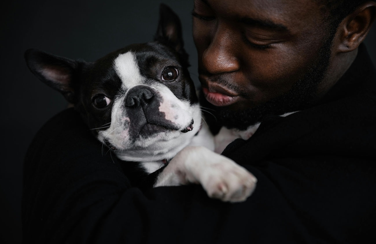 Blog: Hug Your Puppy Day: The Sweet, Silly Moments That Make Puppyhood Magical, by TropiClean. Man with puppy.