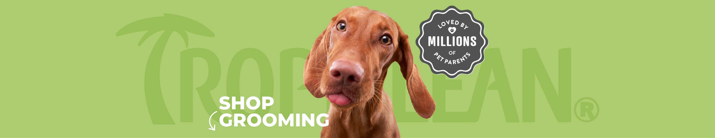 GROOMING Products for Dogs and Cats by TropiClean, image of a dog with green background