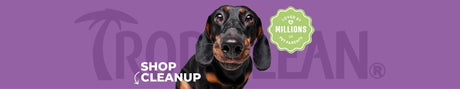 CLEANUP Solutions for Pets' Homes by TropiClean, image of dog on putple background