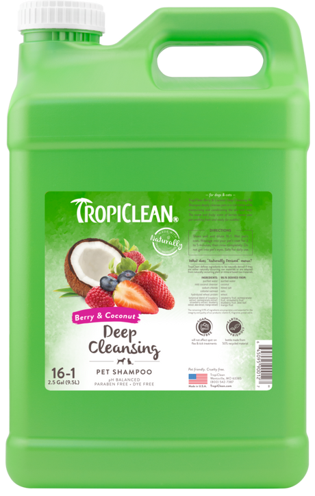 Tropiclean Berry & Coconut Deep Cleansing pet shampoo 2.5 gallon front