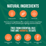 Product label highlighting natural ingredients and their benefits on a green background