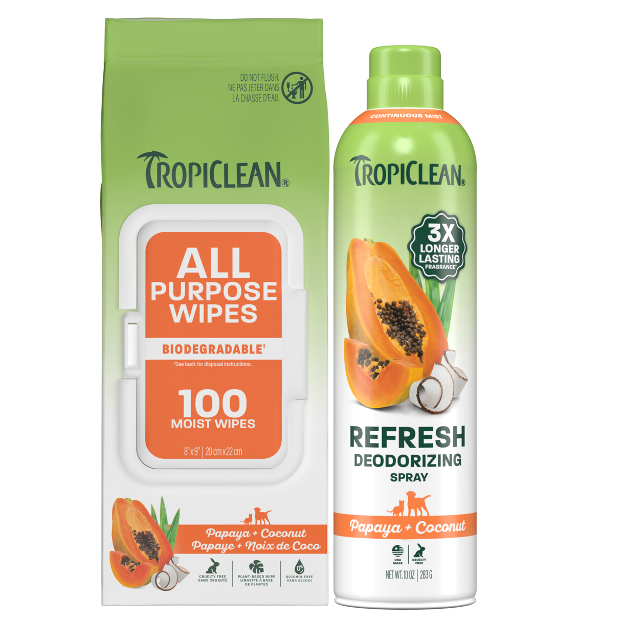 TropiClean Waterless Papaya & Coconut Dog Grooming 2 Kit