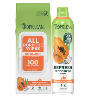 TropiClean Waterless Papaya & Coconut Dog Grooming 2 Kit