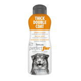 TropiClean Perfect Fur Thick Double Coat Shampoo for Dogs, front of 16 oz bottle