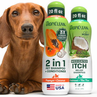 TropiClean Papaya + Coconut Pet Shampoo & TropiClean Oatmeal + Tea Tree Medicated Itch Pet Shampoo
