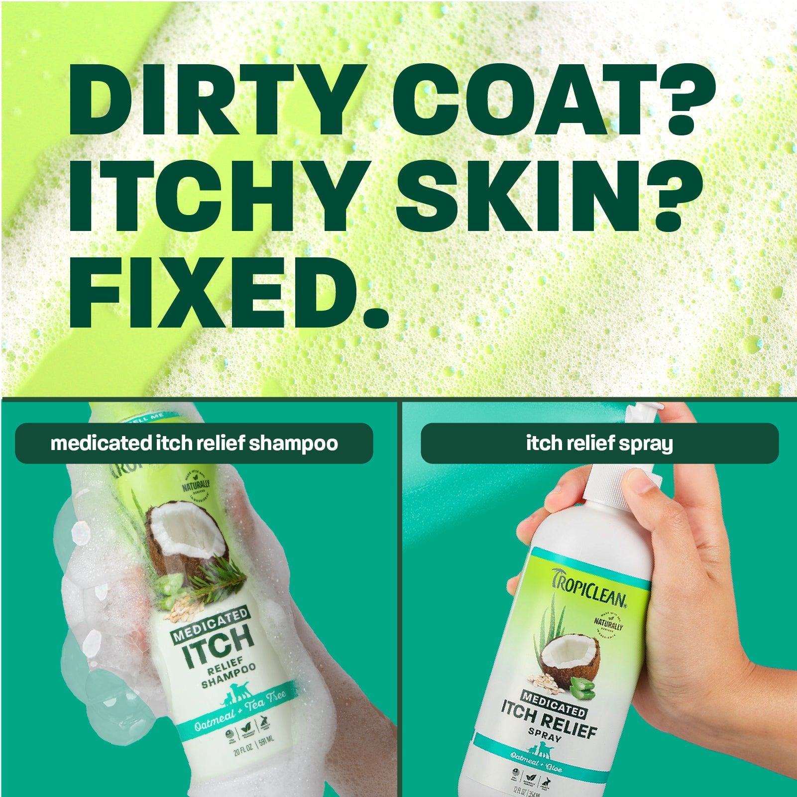 TropiClean Oatmeal Itch Relief Bundle | Shampoo + Spray
