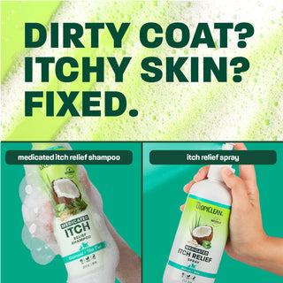 TropiClean Oatmeal + Tea Tree Medicated Itch Pet Shampoo, 20oz + TropiClean Oatmeal + Aloe Medicated Itch Relief Spray, 12 oz